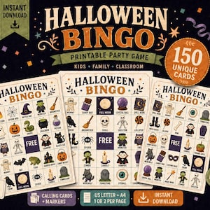 Bingo d'Halloween à imprimer, 150 cartes uniques pour les enfants et les fêtes de classe