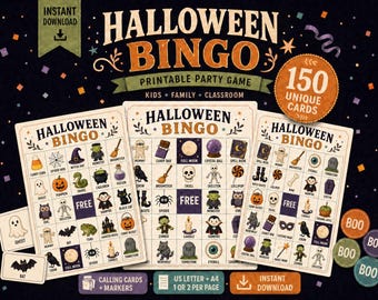 Halloween Bingo Printable, 150 Unique Cards for Kids and Classroom Parties