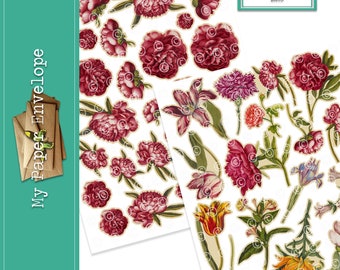Magnifique kit de journal numérique imprimable DK03 Floral Fussy Cuts } Ephemera pour une coupe précise