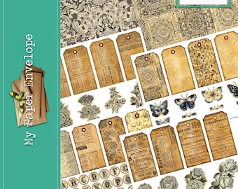 DK38 Neutral Collage Papers and Tags