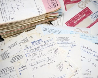 Vintage 1980s Rx Ephemera: Medical Paper Receipts for Junk Journals
