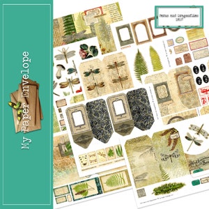 Ferns and Dragonflies DK07 Digital Printable Journaling Kit | Tags Ephemera