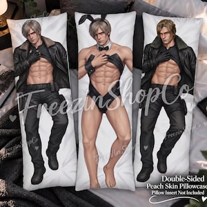 Leon Kennedy RE Inspired Body Pillow Cover, Double Sided Dakimakura Pillowcase, Resident Evil Fan Gift, Gamer Room Decor