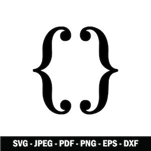 Lockiga parenteser Svg, Tandställningssilhuett, Lockiga parenteser Png, Kodningssymbol Svg, Tandställningsklippfil, Cricut, Laser, CNC, Vektor