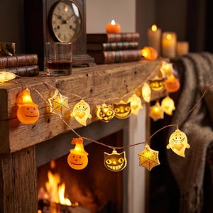 Halloween String Lights, Spooky Cat Haunted House Spider Web Battery Fairy Light for Porch Party Decor, Gothic Gift for Cat Lovers