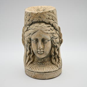Vintage Classical Goddess Stone Candle Holder Greek Roman Bust Sculpture Signed