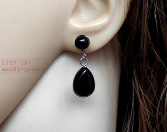 Gold Black Earrings Black Earrings Black Agate Earrings with Rose Quartz Black Black Agate. Bridal Earrings Gift Woman Gift