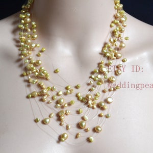 Floating Necklace, real pearl necklace, 17-24 inch, Illusion Necklace, wedding necklace, statement Necklace