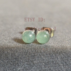 tiny jade earrings, 5mm light green stone earrings, aventurine quartz earrings, Cabochon Gemstone post studs,small jade stud