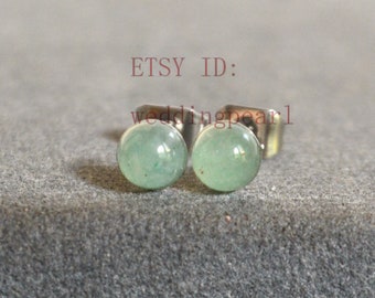 5mm Aventurine Quartz Earrings, Light Green Cabochon Studs