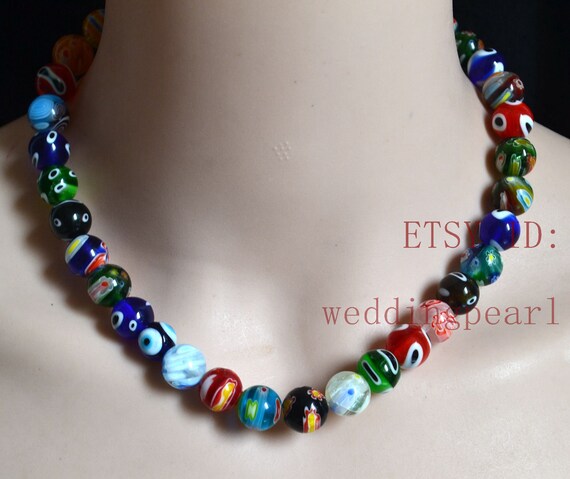 Statement Necklace, rainbow single strand chunky bib beaded jewelry, c –  Polka Dot Drawer