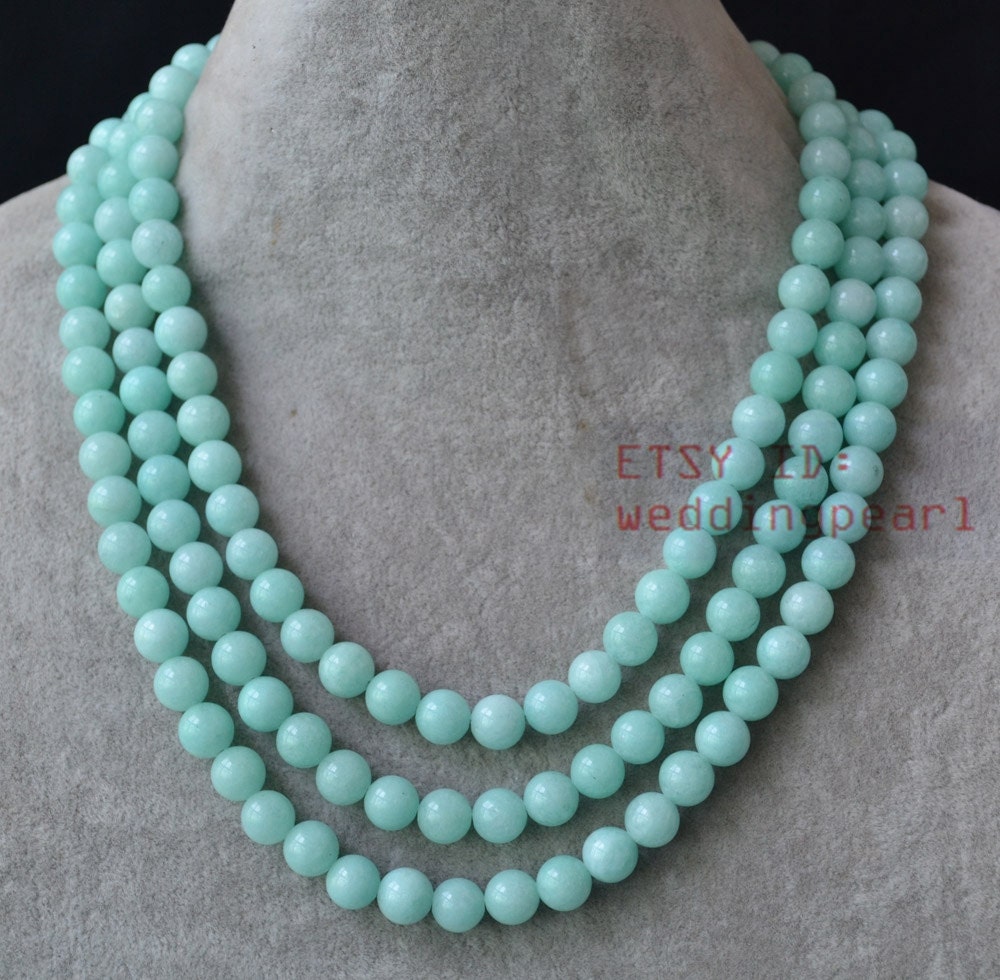 Mint blue Necklacelight blue jade necklace3 row baby blue Etsy