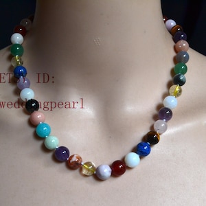 multicolor natural stone strands, 10mm round Gemstone necklace, all beads are natural, not dyed, statement necklace, real stone necklace