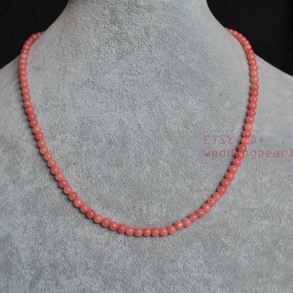 Pink Stone Bead Necklace, Stainless Steel Clasp (4.3mm)