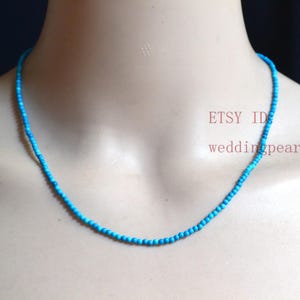 2.5mm small turquoise necklace, tiny single strand blue turquoise beaded necklace, man-made turquoise necklace, tiny round turquoise beads