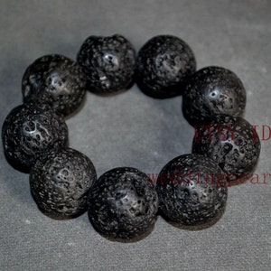 20mm Lava Rock Bracelet, Beaded Bracelet, Men&#39;s Bracelet,Big volcanic lava bracelet, black bracelet, women bracelet