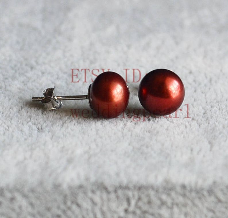 AAA 7.5mm freshwater pearl earrings stud sterling silver post stud wedding earrings brown earrings brown bead Brown pearl earrings