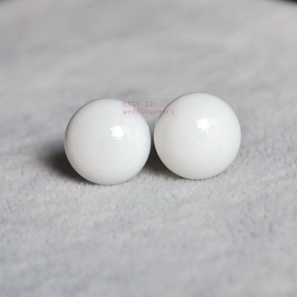 white glass bead earrings, white button earrings, white earring, stud earrings,women earring