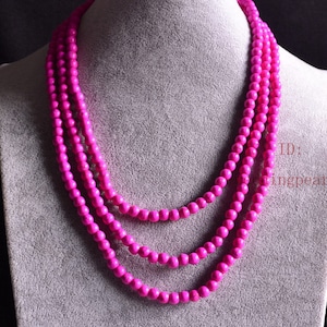 55 inches 6 mm hot pink turquoise necklace, single strand turquoise long necklace,pink statement necklace,man-made purple bead necklaces