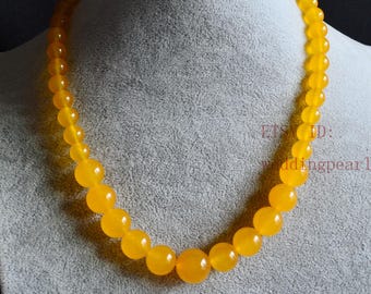 yellow jade gradually necklace, single strand jade necklace,bridesmaid necklace,women necklace,statement necklace, yellow bead necklace