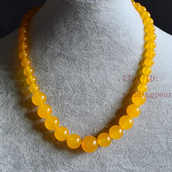 yellow jade gradually necklace, single strand jade necklace,bridesmaid necklace,women necklace,statement necklace, yellow bead necklace
