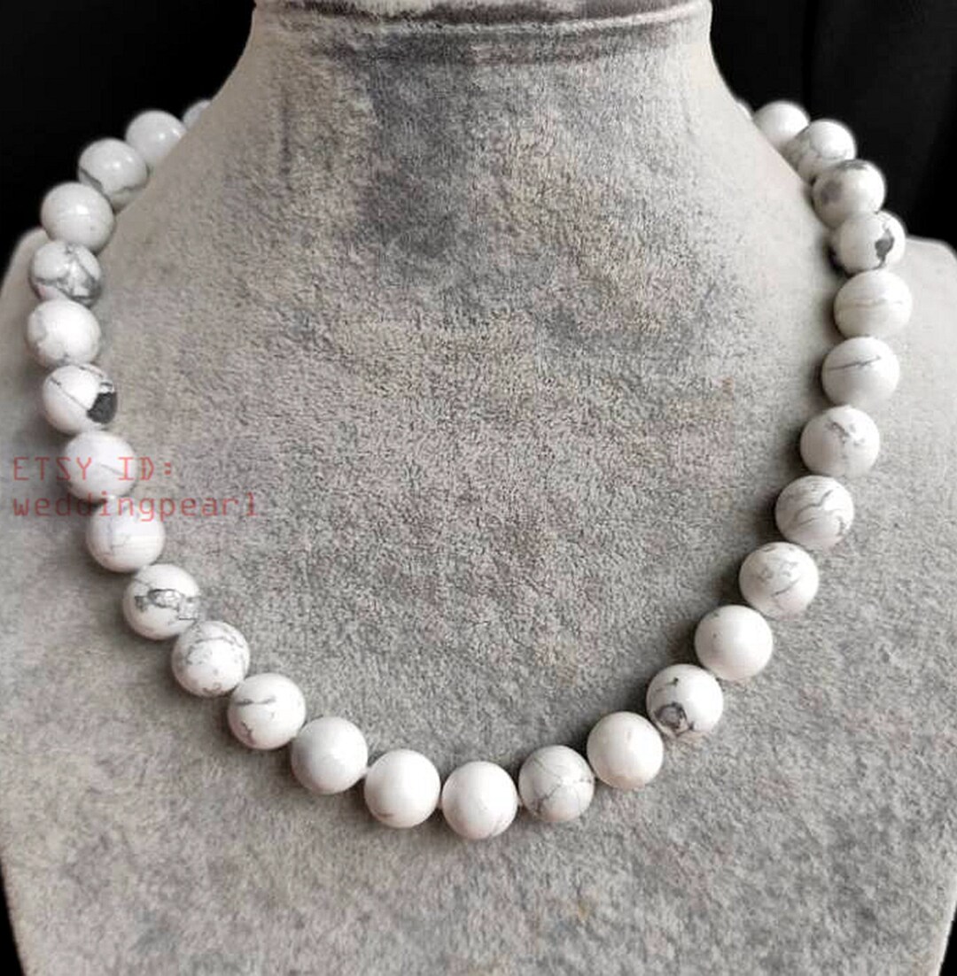 White Howlite Beaded Necklace, Real Stone Statement Necklace - Etsy