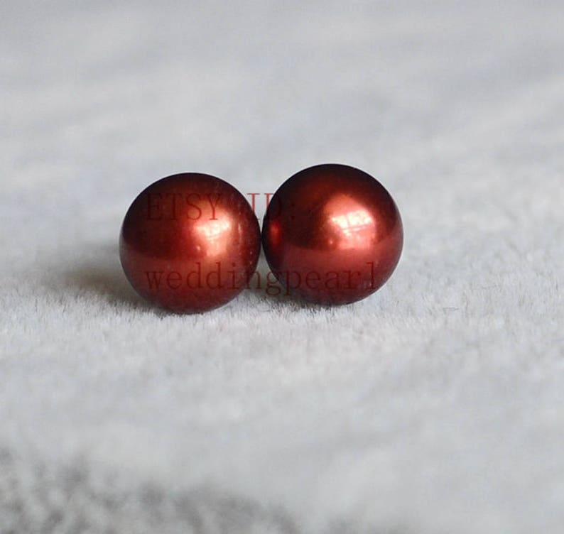 AAA 7.5mm freshwater pearl earrings stud sterling silver post stud wedding earrings brown earrings brown bead Brown pearl earrings
