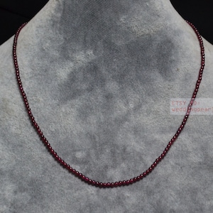 2.5mm small Garnet necklace, tiny single strand burgundy red beaded necklace, natural garnet necklace, tiny round garnet beads