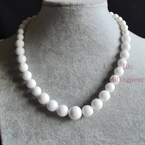 pure white gradually necklace, single strand white shell necklace, women necklace, statement necklace, solid white bead necklace