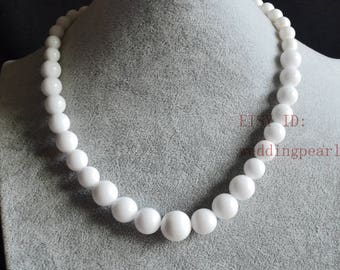 pure white gradually necklace, single strand white shell necklace, women necklace, statement necklace, solid white bead necklace