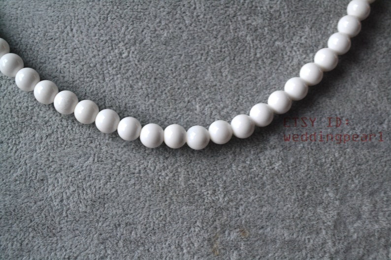 single strand 6 mm white shell necklace, statement necklace,small white bead necklaces, mother of pearl necklace, flower girl necklace image 2