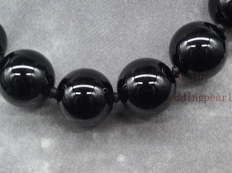 very big black agate bead necklace, 20 mm black bead necklace, women necklace,men necklace, hand knotted each bead, statement necklace image 4