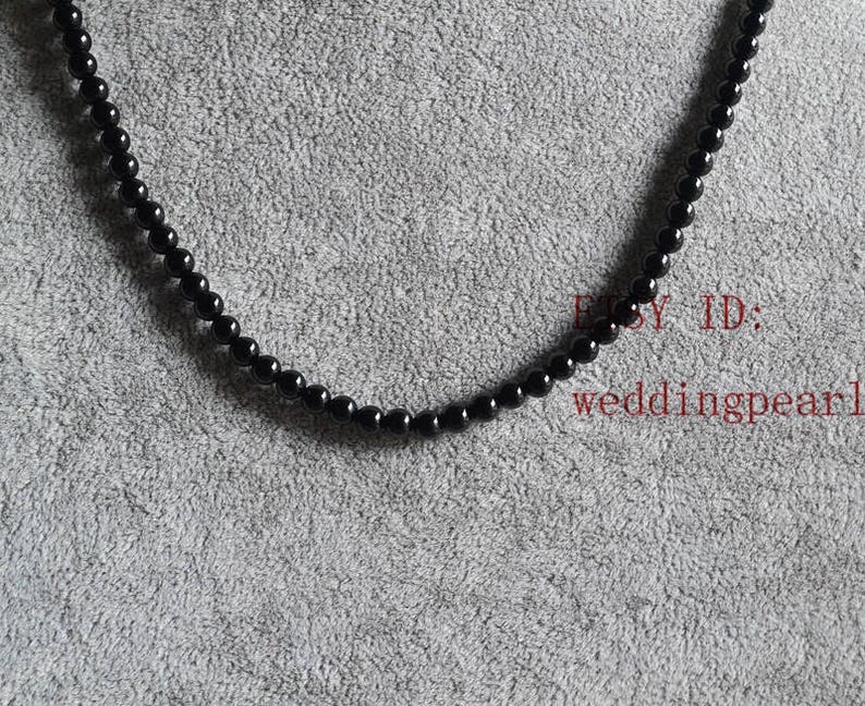 4 mm svart agathalsband, liten pärlsträng bild 2