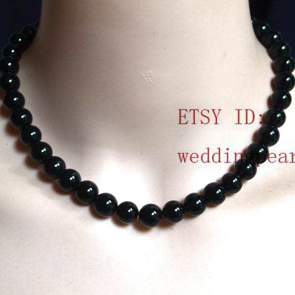 10mm real Natural black agate necklace