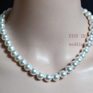 mother of pearl necklace, 10mm white shell round pearl necklace, statement necklace, mother day gifts, bridesmaid necklace, wedding necklace