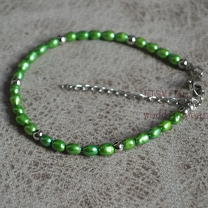 small green pearl bracelet, tiny rice pearl bracelet, real bracelet, 7 inch 4mm Freshwater Pearl bracelet