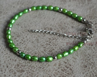 small green pearl bracelet, tiny rice pearl bracelet, real bracelet, 7 inch 4mm Freshwater Pearl bracelet