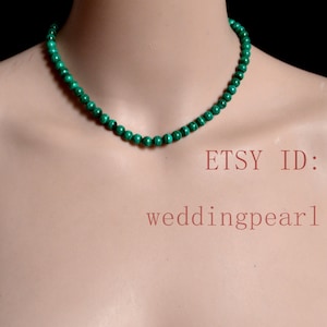 Natural malachite necklaces, 8 mm real malachite beaded necklace, girl necklace, green beads necklace, dainty beaded gemstone necklace