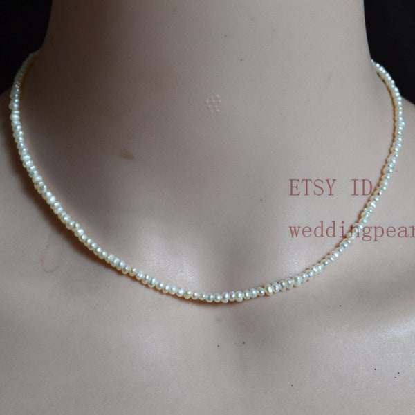 small Ivory pearl necklace, 3mm real pearl necklace, freshwater pearl necklaces, seed pearl necklace, tiny pearl necklace