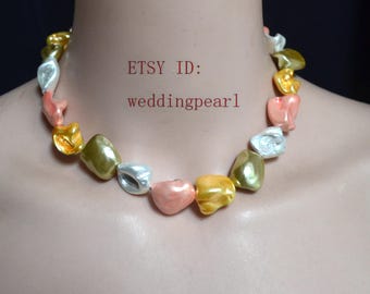 Colares de pérolas multicoloridas, colares de pérolas barrocas sintéticas, colares de damas de honra, colares de mãe, colares de declaração, colares de pérolas arco-íris