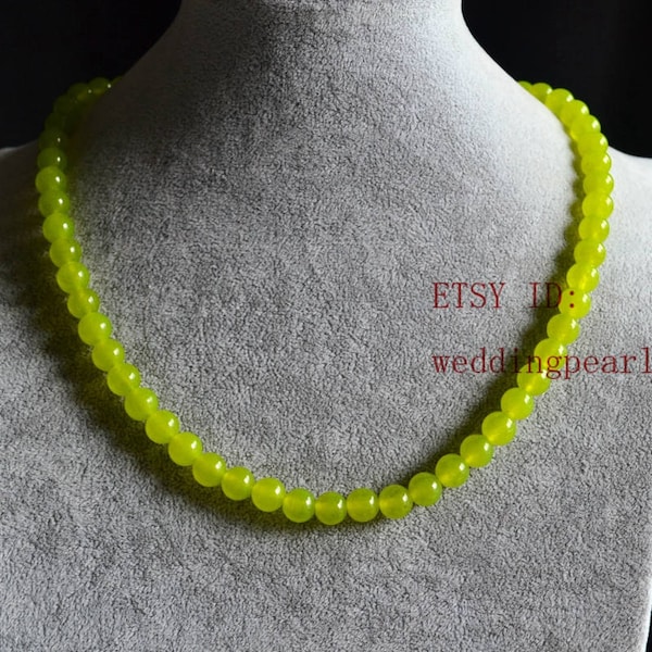 collier de jade vert pomme, collier de perles de 8 mm, jade véritable, collier de demoiselle d'honneur, collier pour enfants, collier tendance, collier pour enfant