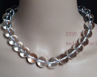 big quartz bead necklace, 16 mm transparent bead necklace, large clear beaded necklace,men necklace, hand knotted each bead,statement