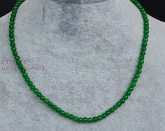 4.5mm small green jade necklace, tiny bead necklace,semi precious stone necklace,sweet stone necklace, little girl,green beaded necklace