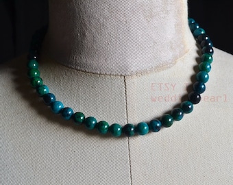 8mm turquoise necklace,sing strand turquoise bead necklace,mand-made turquoise necklace,statement necklace,blue green bead necklace