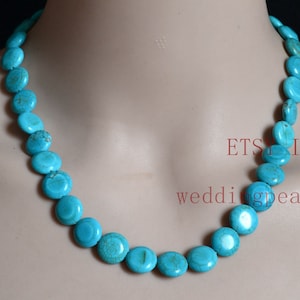 blue coin beaded necklace, fake turquoise beaded necklace, single strand 12mm turquoise necklace, wedding necklace, statement necklace