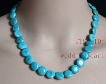 Collana con perline di monete blu, collana con finto turchese