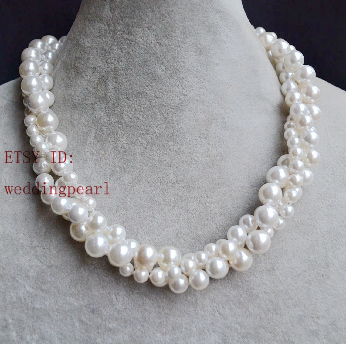 Twist Pearl Necklaceshell Pearl Necklace 3 Row off White Etsy