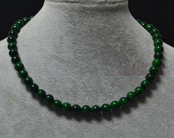 Collier de jade vert foncé de 6 mm, collier de perles vert foncé, collier de demoiselle d'honneur, collier de mariage, collier femme, collier tendance