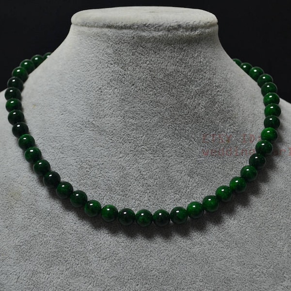 6mm dark green jade necklace, sing strand dark green bead necklace, bridesmaid necklace, wedding necklace,women necklace,statement necklace