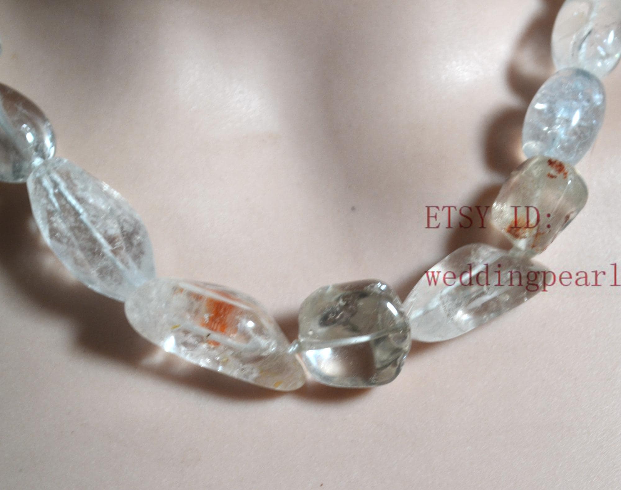 天然水晶ネックレス、18インチクリアビーズネックレス - Etsy 日本